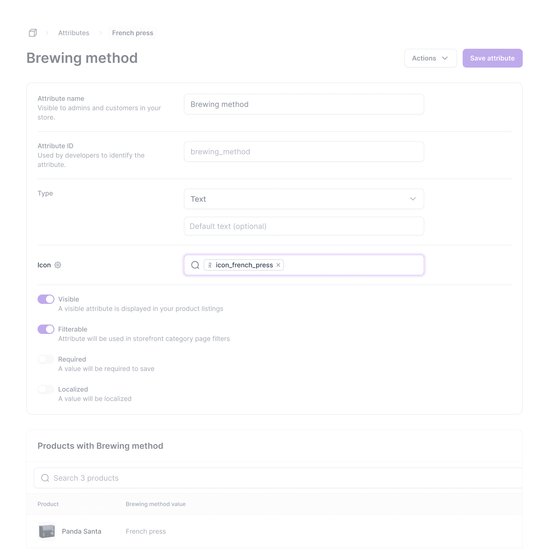 Dashboard view of Icon field