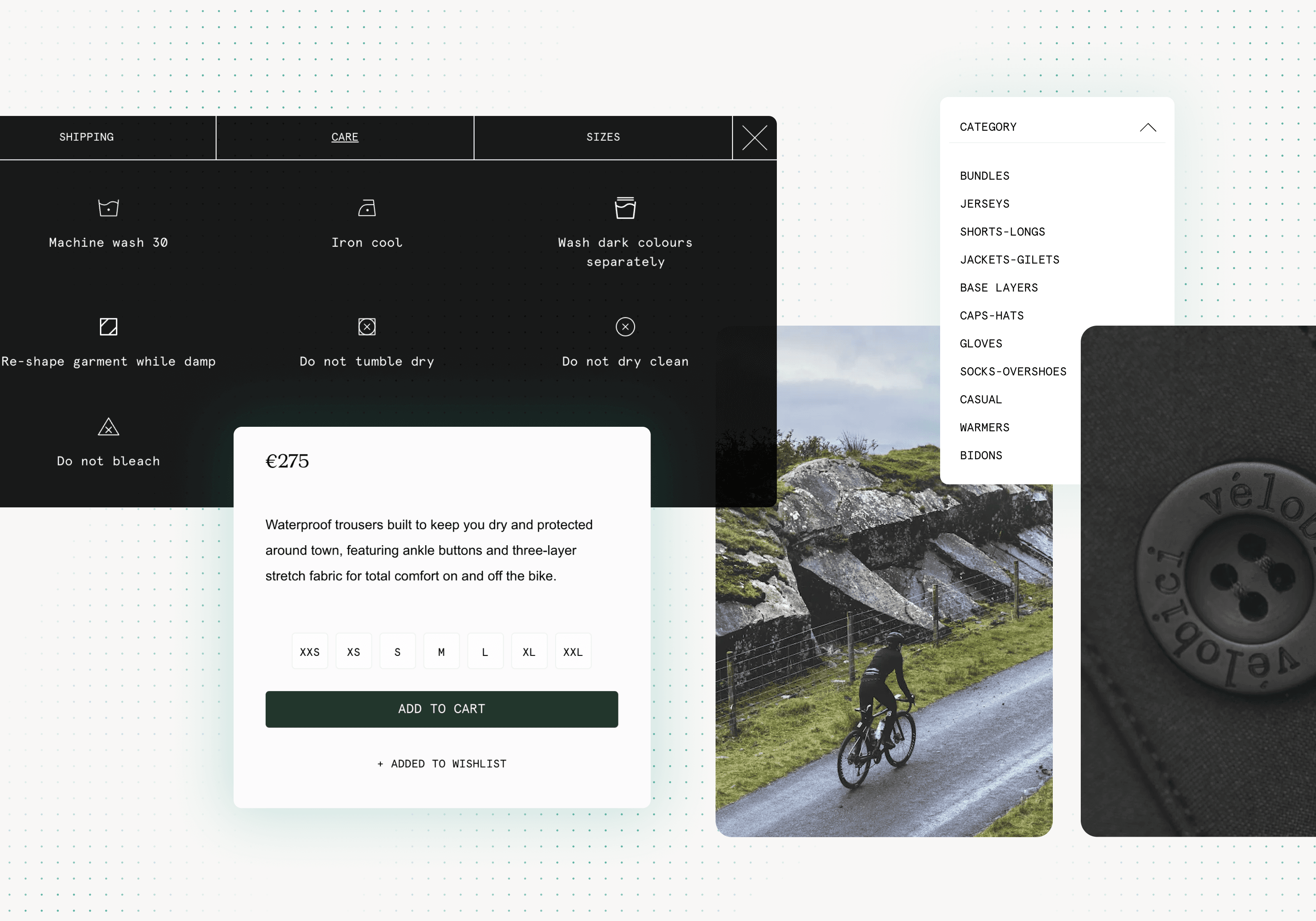 Velobici's user interface showcase