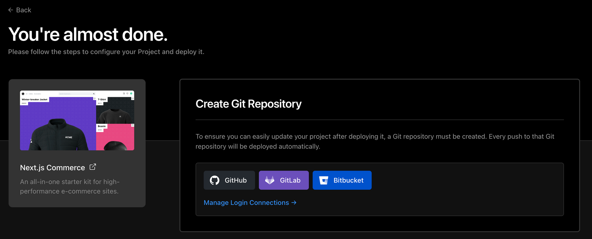 Image showing how the steps to create a new Git repository in vercel