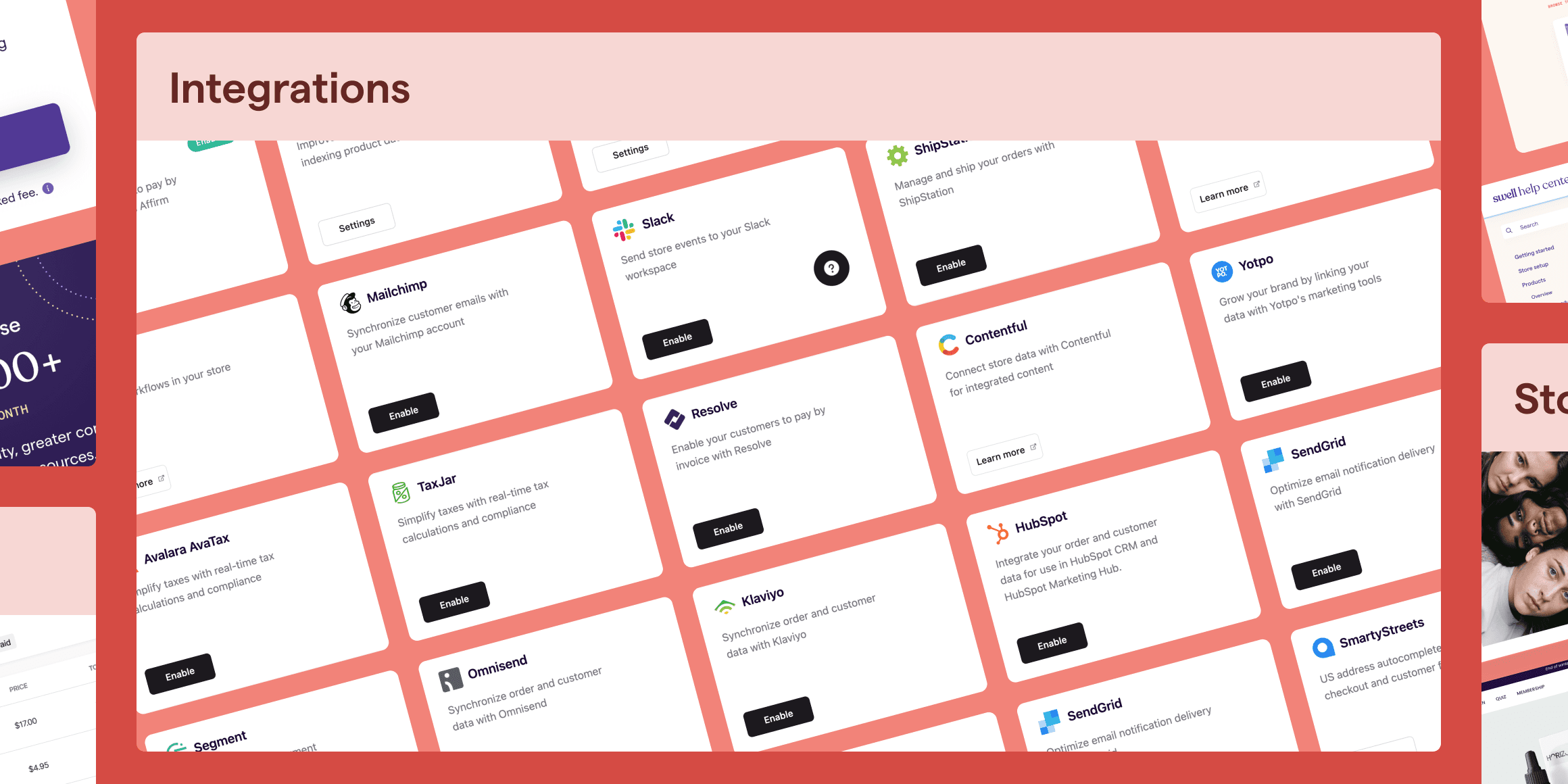 Swell integrations and popular tools dashboard interface