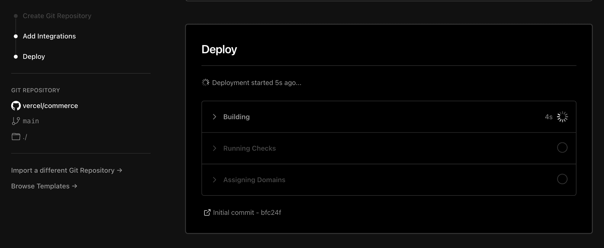 Image showing that vercel's set up has been completed.