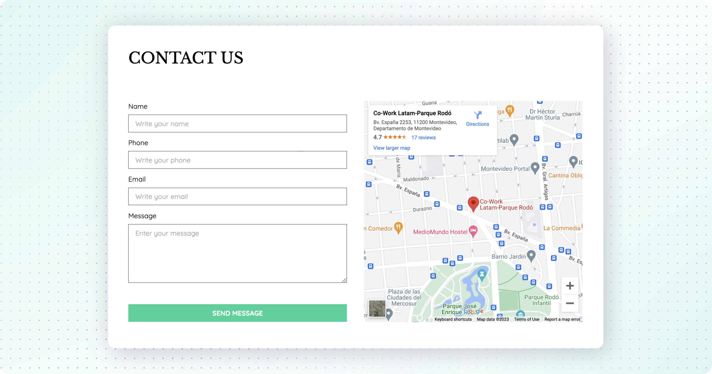 Square One contact us frontend preview