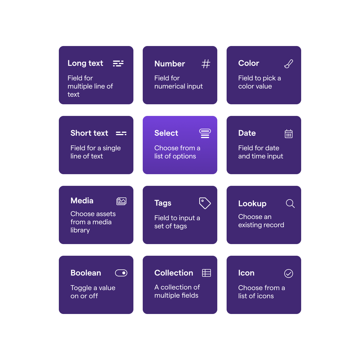 Grid of custom field types